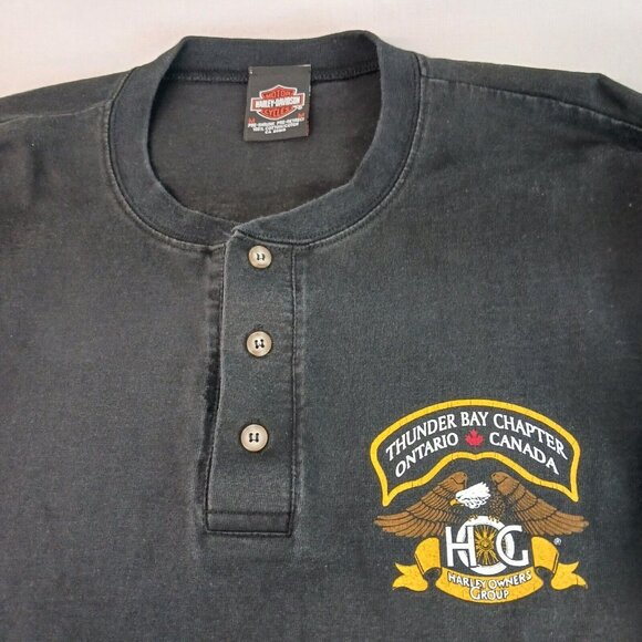 Harley-Davidson Men's Shirt M Thunder Bay Ontario Canada Long Sleeve 3 Buttons - Picture 6 of 13